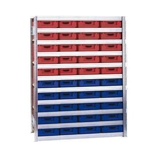 Eurokastenregal Breite 6,5m Höhe 2,08m Tiefe 60cm mit 11 Fachebenen inkl.150x Lagerbehälter 20L