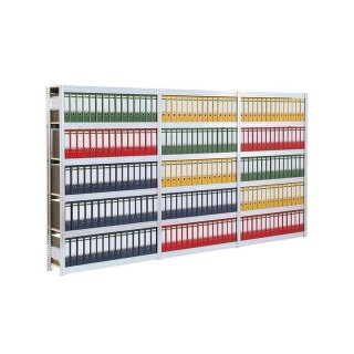 Bert Archivregal verzinkt Breite 50m Höhe 2,08m Tiefe 60cm mit 6 Fachböden/5 Ordnerebenen ohne Seitenwand