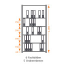 Büroregal verzinkt Breite 3m Höhe 2m Tiefe 60cm mit 6 Stahlfachböden/5 Ordnerebenen ohne Seitenwand