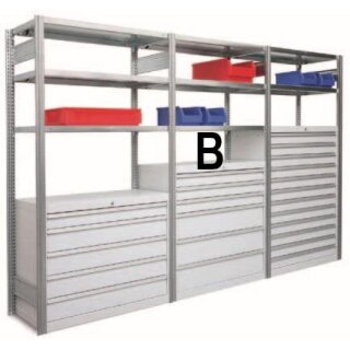 Bert - Schubladenschrank Modul B 1,0m breit 2,0m hoch 50cm tief mit 3 Stahlfachböden und 6x Schubladen, Fachlast 150 kg