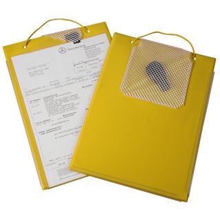 Auftragstasche "Edge", DIN A4 mit Umbugverschweißung und Schlüsselfach aus gewebeverstärkter Folie und fest verschweißtem Klettverschluss, Gelb