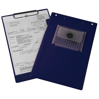 Auftragstasche "Klemmfix" mit Schlüsselfach, Klettverschluss, Blockklemme und Stiftlasche im Format DIN A4, Blau