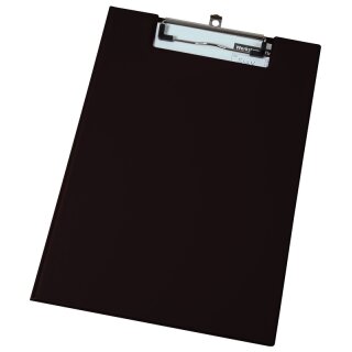 Schreibmappe DIN A4 inkl. ausziehbarer Hakenöse, Klarsichttasche auf der Innenseite, mit Klemmmechanik, Schwarz
