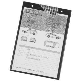 Auftragstasche "Secure", DIN A4 mit Schlüsselfach und Pixelung aus hochfester Klarsichtfolie mit Einreißschutz, Schwarz