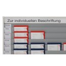 Planungstafell mit verstärktem Kunststoffprofil, Grau für Format DIN A4, Schienen 6 (1.580 x 900 mm) mit Beschriftung Baupläne