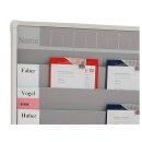 Werkstattplaner breit, mit vorgedrucktem Zeitschema, schmutzabweisend, Namensschilder links außen, Maße 1.125 x 675 mm, Schienen 6, Format DIN A5 u. 2/3 A4, Verpackungseinheit: 1 STK