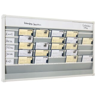 Planungstafel mit verstärktem Kunststoffprofil, Grau für Format DIN A5 u. 2/3 A4, Schienen 6 (1.125 x 675 mm) unbeschriftet