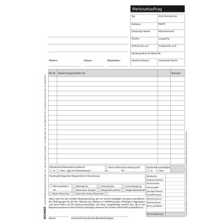Werkstatt-Arbeitskarten zur Erfassung von Aufträgen, Weiß, Größe DIN A5 mit 11 Arbeitspositionen