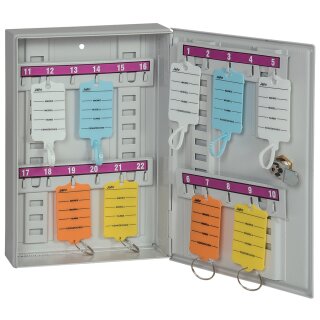 Sicherheits-Schlüsselschrank mit 1 Tür, Farbe Grau, Maße (HxBxT) 250 x 170 x 50 mm für bis zu 22 Schlüssel
