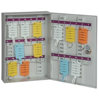 Sicherheits-Schlüsselschrank mit 1 Tür, Farbe Grau, Maße (HxBxT) 300 x 200 x 60 mm für bis zu 35 Schlüssel