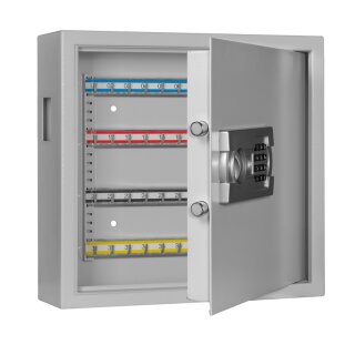 Schlüsseltresor mit serienmäßigem Elektronikschloss inkl. Notöffnungsschloss, 1-seitige Türverriegelung, Farbe Grau, Maße (HxBxT) 430 x 460 x 130 mm für bis zu 80 Schlüssel (mit Einwurföffnung)