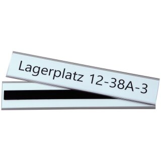 Magnetischer Etikettenhalter, aus PVC, als Preisschienen und Scannerleisten einsetzbar, Maße Halterung 39 x 200 mm, Maße Einleger 35 x 200 mm, Verpackungseinheit: 1 P/50