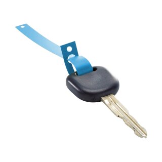Schlüsselanhänger "Stripe" aus HDPE Folie, reißfest, beidseitig beschreibbar, perforiert, Maße: 160 x 12,7 mm, Blau, Verpackungseinheit: 1 ROL/1000