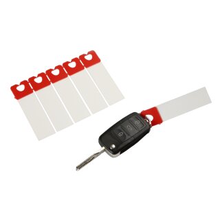 Schlüsselanhänger "Clip" unbedruckt mit Easy-Clip-System, beidseitig beschreibbar, Maße: 85 x 22 mm, Rot