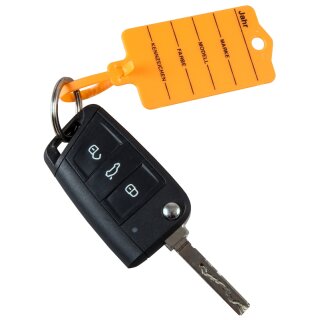 Schlüsselanhänger "Profi 2" mit Rasterverschluss aus Hartkunststoff, beschriftet, Farbe Orange