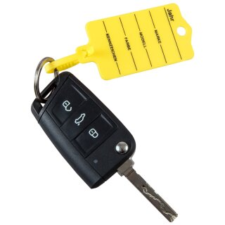 Schlüsselanhänger "Profi 2" mit Rasterverschluss aus Hartkunststoff, beschriftet, Farbe Gelb