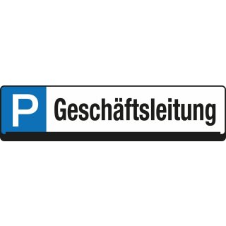 Parkplatz Reservierungsschild inkl.Universalhalterung aus PP, Maße Schild: 520 x 110 mm, Weiß, Text "Geschäftsleitung"