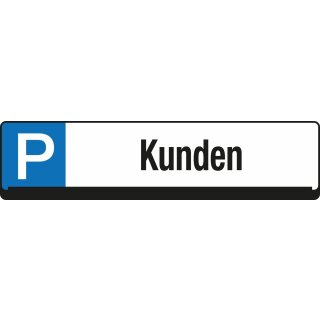 Parkplatz Reservierungsschild inkl.Universalhalterung aus PP, Maße Schild: 520 x 110 mm, Weiß, Text "Kunden"