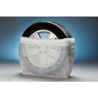 Reifensäcke aus MDPE, perforiert auf Rolle, Materialstärke 250um, Weiß, Maße 70 x 110 x 40 cm