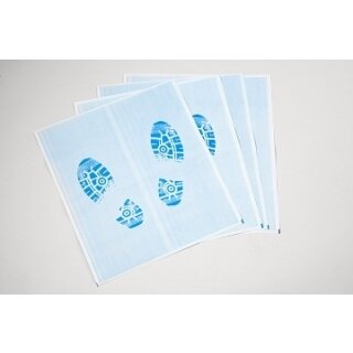 Einweg-Autoteppichschoner aus folienbeschichteten Papier, Maße: 38 x 50 cm, Blau mit Motiv "Füße"
