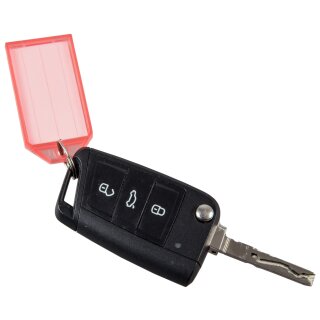 Schlüsselanhänger "Multi" mit Schlüsselring zur Beschriftung der Kundenschlüssel, mehrfach verwendbar, inkl. Etikett, 55 x 30 mm, Rot