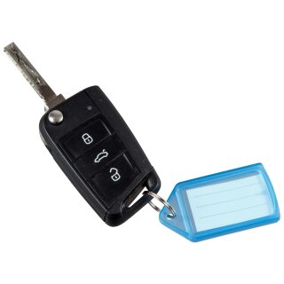 Schlüsselanhänger "Slide" mit einfachem Schiebemechanismus zur Beschriftung der Kundenschlüssel  inkl. Etikett, 55 x 30 mm, Blau