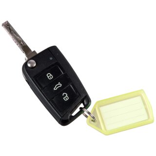 Schlüsselanhänger "Slide" mit einfachem Schiebemechanismus zur Beschriftung der Kundenschlüssel  inkl. Etikett, 55 x 30 mm, Gelb
