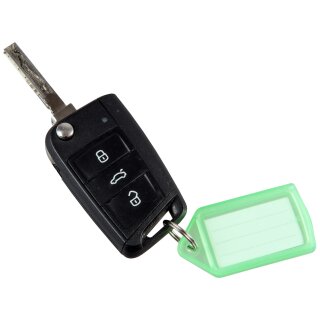 Schlüsselanhänger "Slide" mit einfachem Schiebemechanismus zur Beschriftung der Kundenschlüssel  inkl. Etikett, 55 x 30 mm, Grün