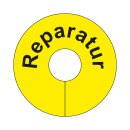 Stabile PVC-Prüfsignale für Gitterboxen oder Regale, Gelb, Beschriftung "Reparatur"