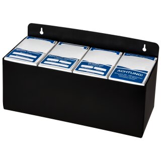 Aufbewahrungsbox aus Kunststoff für 4 Kundendienst-Aufkleber-Rollen mit Wandbefestigung, Schwarz, Set Box + 4 Rollen Kundendienststicker