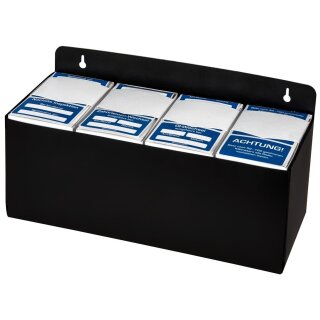 Aufbewahrungsbox aus Kunststoff für 4 Kundendienst-Aufkleber-Rollen, mit Wandbefestigung, Schwarz, Set Box + 4 Rollen Kundendienststicker, Verpackungseinheit: 1 SET