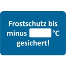 Kundendienst-Aufkleber, 60 x 40 mm, Blau, Text: "Frostschutz bis minus...°C"
