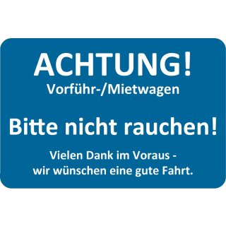 Kundendienst-Aufkleber, 60 x 40 mm, Blau, Text: "ACHTUNG! Bitte nicht rauchen"