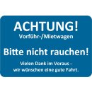 Kundendienst-Aufkleber, 60 x 40 mm, Blau, Text: "ACHTUNG! Bitte nicht rauchen"