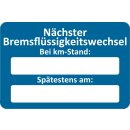 Kundendienst-Aufkleber, 60 x 40 mm, Blau, Text: "Nächster Bremsflüssigkeitswechsel bei""