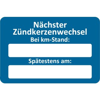 Kundendienst-Aufkleber, 60 x 40 mm, Blau, Text: "Nächster Zündkerzenwechsel bei"