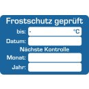 Kundendienst-Aufkleber, 60 x 40 mm, Blau, Text: "Frostschutz geprüft"