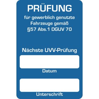 Kundendienst-Aufkleber, 40 x 60 mm, Blau, Text: "Nächste UVV-Prüfung"
