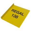 Regalschild L-Fahne quer, gelb mit schwarzem individuellem Aufdruck, Format (BxH) 420/450 x 300 mm