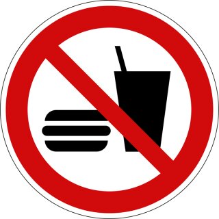 Verbotsschild "Essen und Trinken verboten" für Innen- und Außenbereiche, Rot, Material PVC-Folie selbstklebend, Durchmesser 20 cm