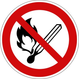 Verbotsschild "Feuer, offenes Licht und Rauchen verboten" für Innen- und Außenbereiche, Rot, PVC-Folie selbstklebend, langnachleuchtend, Durchmesser 20 cm
