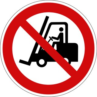 Verbotsschild "Für Flurförderfahrzeuge verboten" für Innen- und Außenbereiche, Rot, PVC-Folie selbstklebend, Durchmesser 20 cm
