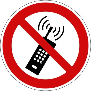 Verbotsschild "Mobilfunk verboten" für Innen- und Außenbereiche, Rot, Material Aluminium geprägt, Durchmesser 20 cm