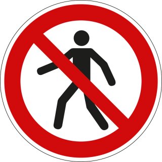 Verbotsschild "Für Fußgänger verboten" für Innen- und Außenbereiche, Rot, Material PVC-Folie selbstklebend, Durchmesser 20 cm
