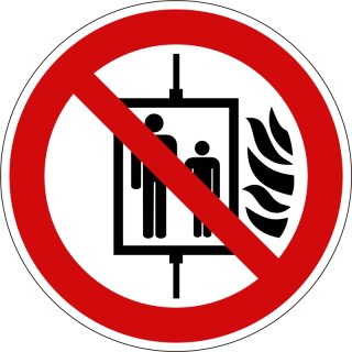 Verbotsschild "Aufzug im Brandfall nicht benutzen" für Innen- und Außenbereiche, Rot, Material PVC-Folie selbstklebend, Durchmesser 20 cm