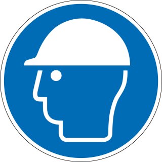 Gebotsschild "Kopfschutz benutzen" für Innen- und Außenbereiche, Blau, Material Aluminium geprägt, Durchmesser 31,5 cm