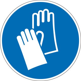 Gebotsschild "Handschutz benutzen" für Innen- und Außenbereiche, Blau, Material PVC-Folie selbstklebend, Durchmesser 10 cm