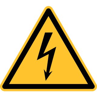 Warnschild "Elektr. Spannung" für Innen- und Außenbereiche, Gelb, PVC-Kunststoff, Stärke 1,2 mm, Seitenlänge 20 cm