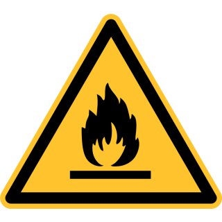 Warnschild "Feuergefährliche Stoffe" für Innen- und Außenbereiche, Gelb, Material PVC-Folie selbstklebend, Seitenlänge 10 cm