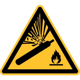 Warnschild "Warnung vor Gasflaschen" für Innen- und Außenbereiche, Gelb, Material Aluminium geprägt, Seitenlänge 31,5 cm